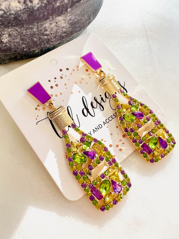 mardi gras champagne earrings